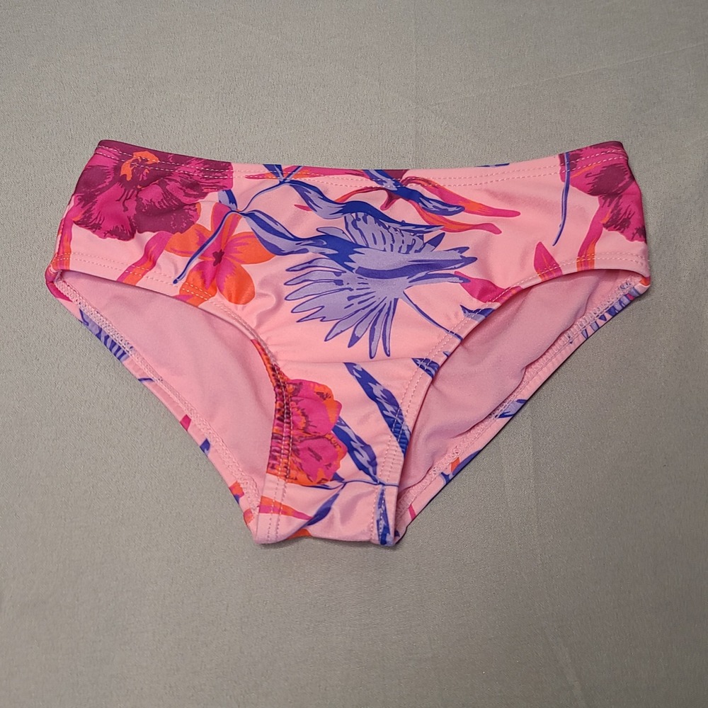 Sol Borne Swim Bikini Bottom Girls Size 6/6X Pink Purple Floral Tropical Briefs